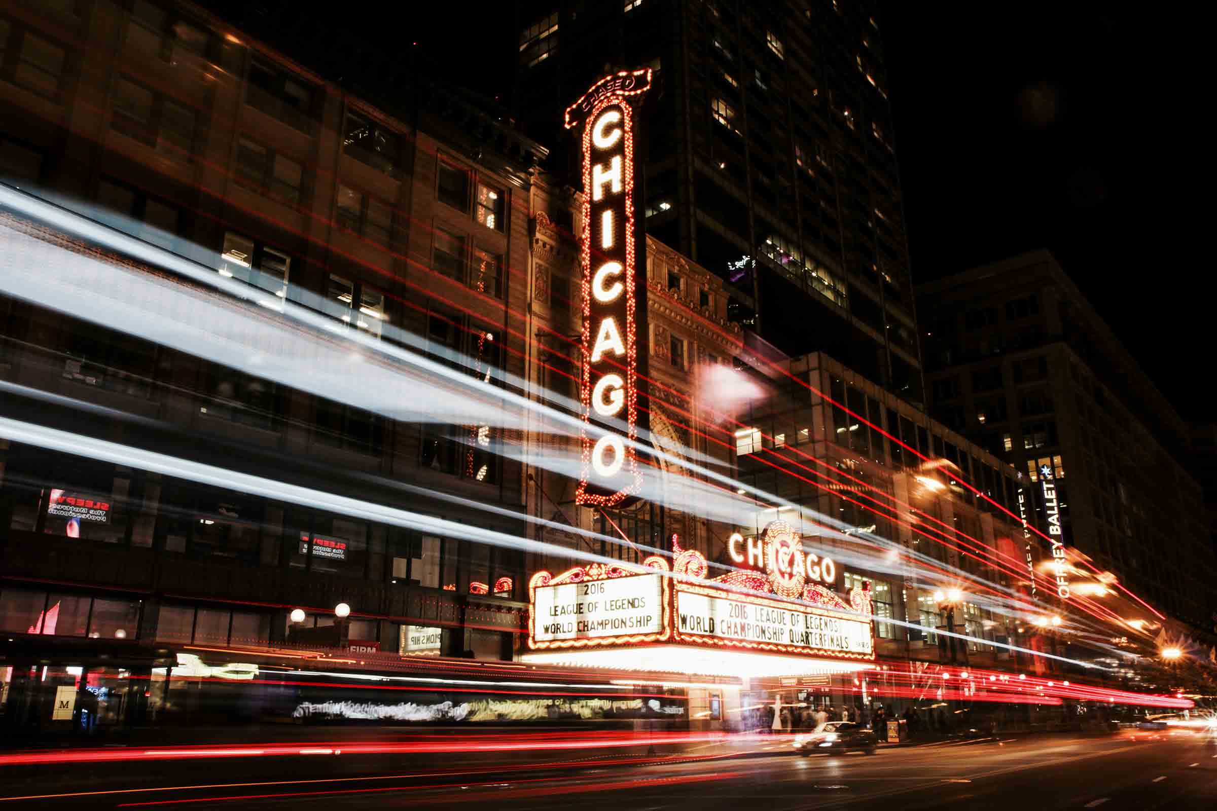 Chicago Theater at night